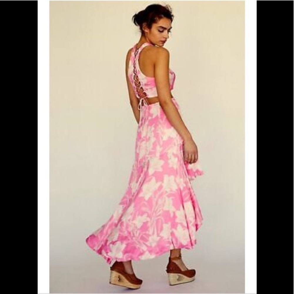 Free People Floral Print High waist Skirt crop top set 2